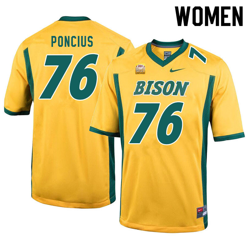 Women #76 Hunter Poncius North Dakota State Bison College Football Jerseys Sale-Yellow - Click Image to Close